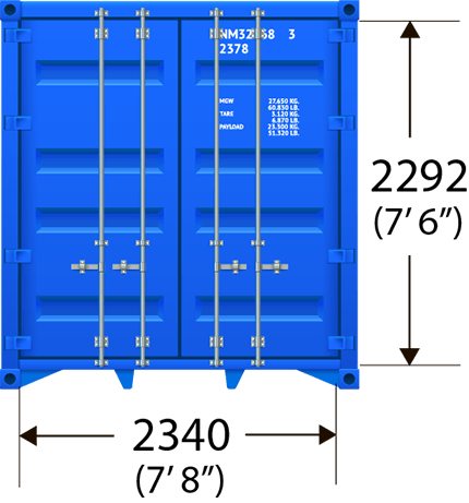 Container Door Dimensions: 2340mm wide by 2292mm high